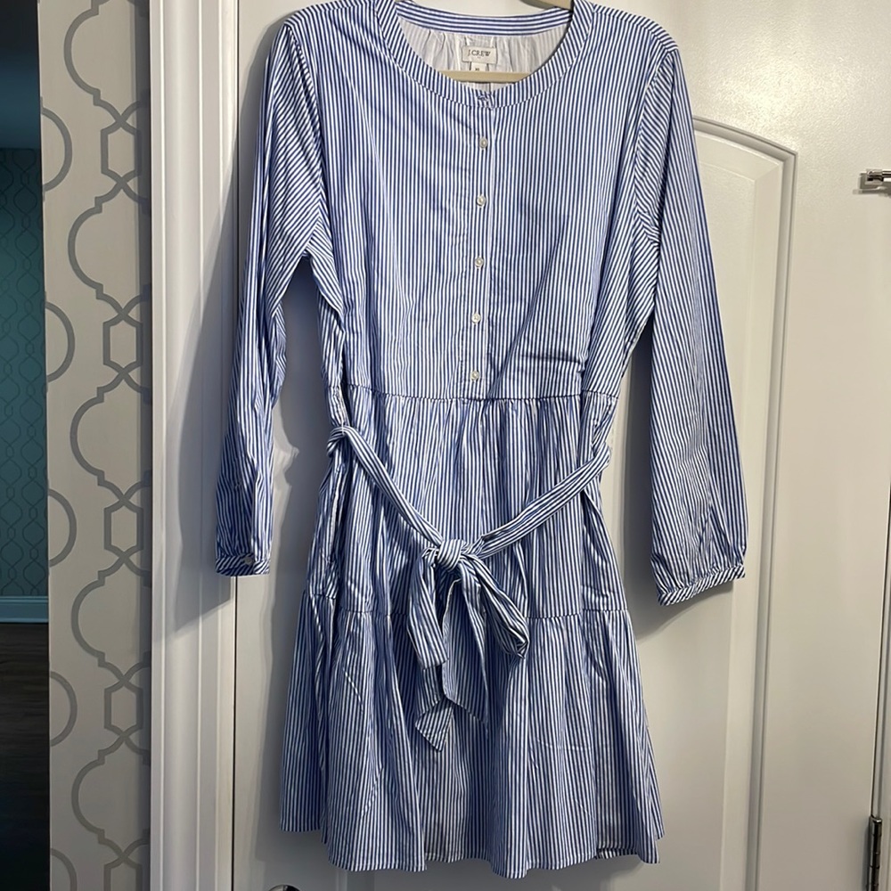 J. Crew Long Sleeve Tie-Waist Striped Shirt Dress - Size  XL
